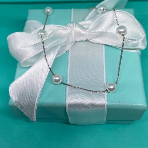 Sold out🔥New Shell Pearl station necklace 16” .925 - Picture 2 of 5